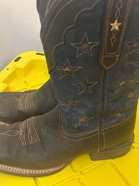 Durango Chestnut Brown & American flag Work Boot - Label Detail size 12 M